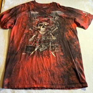 The Mountain Skull Guns Tell Treasure Island Tie Dye T-Shirt Men's 2XL Red Black